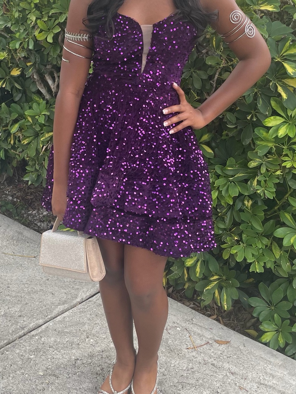 Deep Plum (Purple) Sequin Velvet Lace-Up Mini Party Dress